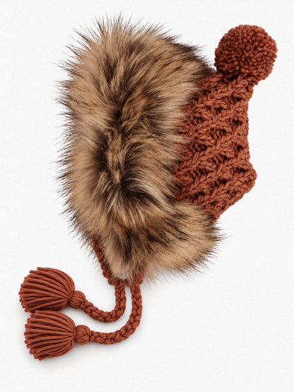 Fur Trimmed Bonnet, Pecan