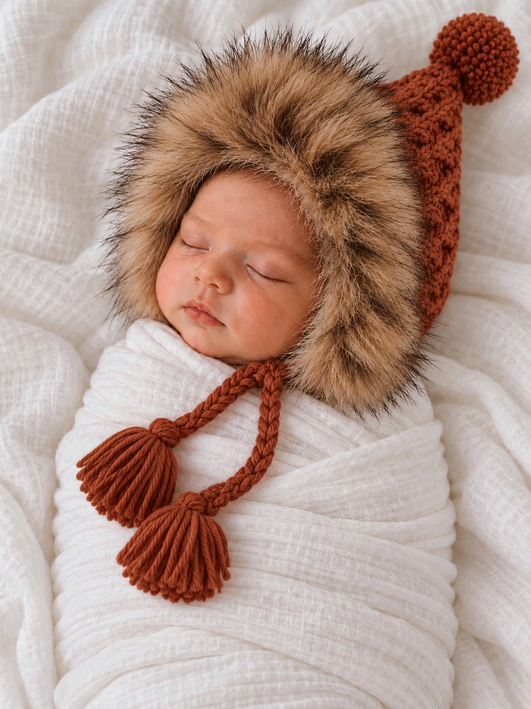 Fur Trimmed Bonnet, Pecan