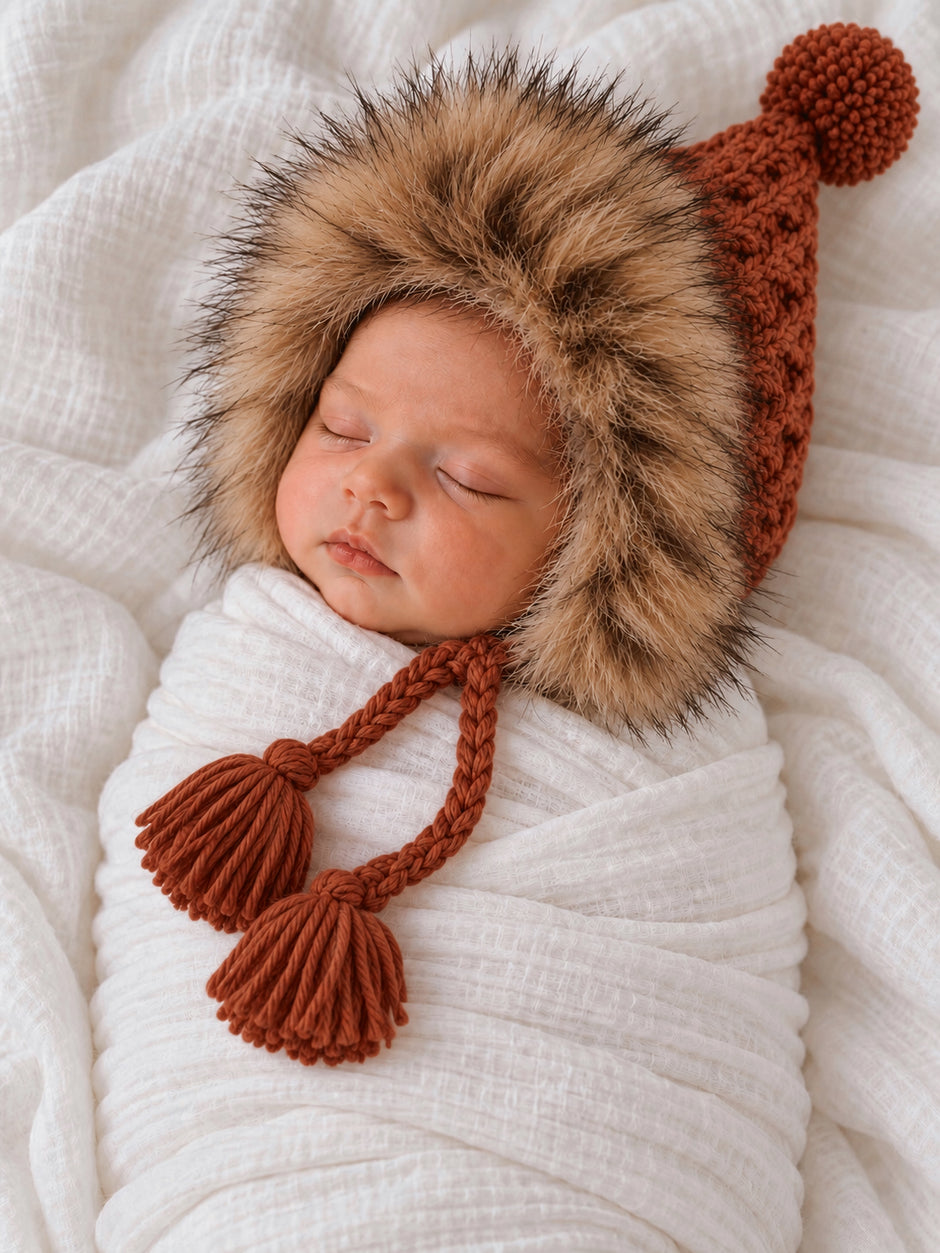 Fur Trimmed Bonnet, Pecan