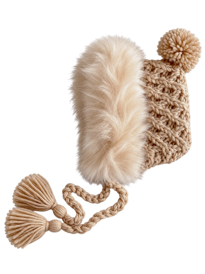 Fur Trimmed Bonnet, Latte