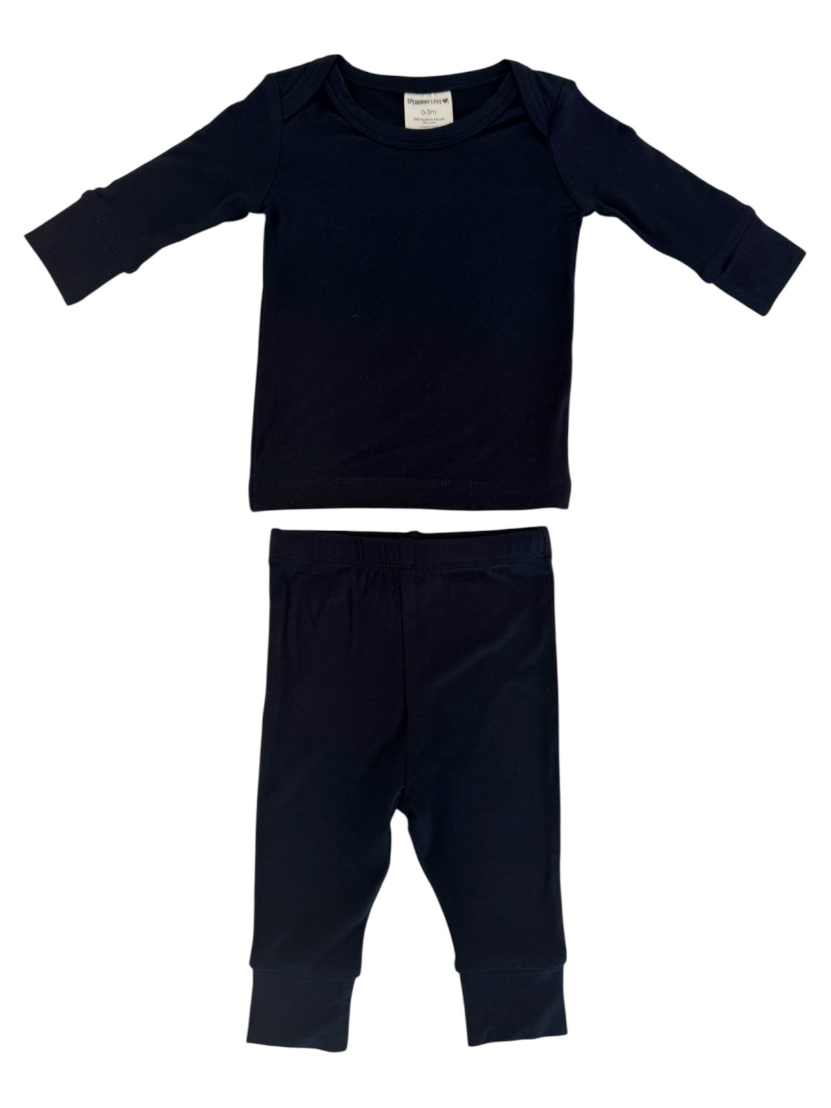 Dark navy blue toddler pajama set featuring long sleeves and pants. Ideal for comfort and warmth during sleep.
