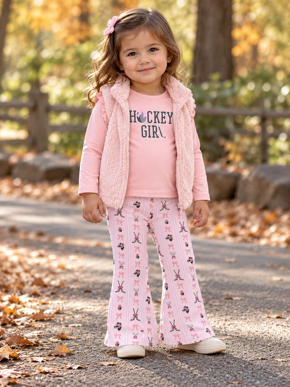Long Sleeve Ruffle Tee and Baby Bells, Bowtiful Hockey Stripe