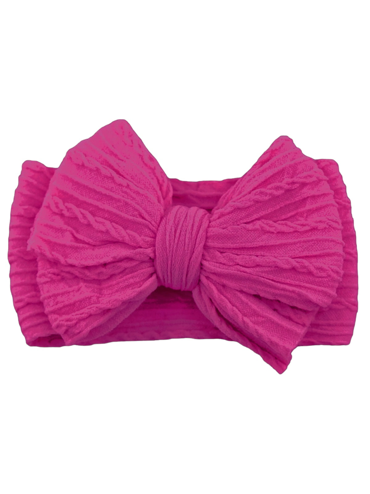 Bright pink textured headband with a large bow in the center, perfect for fashion accessories or hair styling.