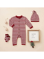 Baby Jumpsuit & Hat Set, Holiday Striped