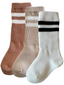 3-Pack Tube Socks, Mocha/Latte/White/Black Stripe