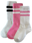 3-Pack Tube Socks, White/Black/Carnation Stripe