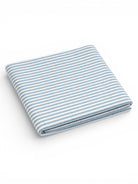 Blue and white checked blanket neatly folded on a white background.