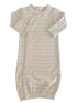Lightly striped baby gown with long sleeves and snap buttons for easy dressing. Ideal for newborns.