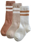 3-Pack Tube Socks, Mocha/Latte/White/Cafe Stripe