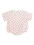 White short-sleeve shirt with a red strawberry print throughout. Soft and comfy fabric, ideal for casual wear.