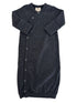 Dark gray baby sleep sack with colorful speckles and snap buttons, designed for comfort and ease.