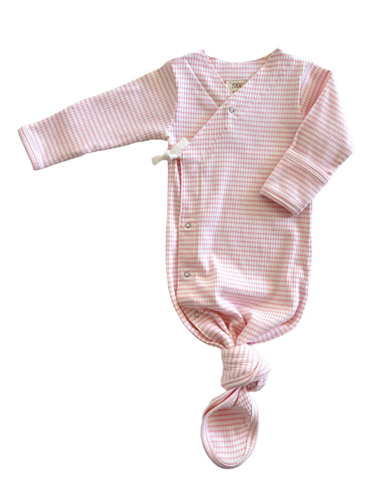 Pink Stripe / Organic Ribbed Kimono Knot Gown