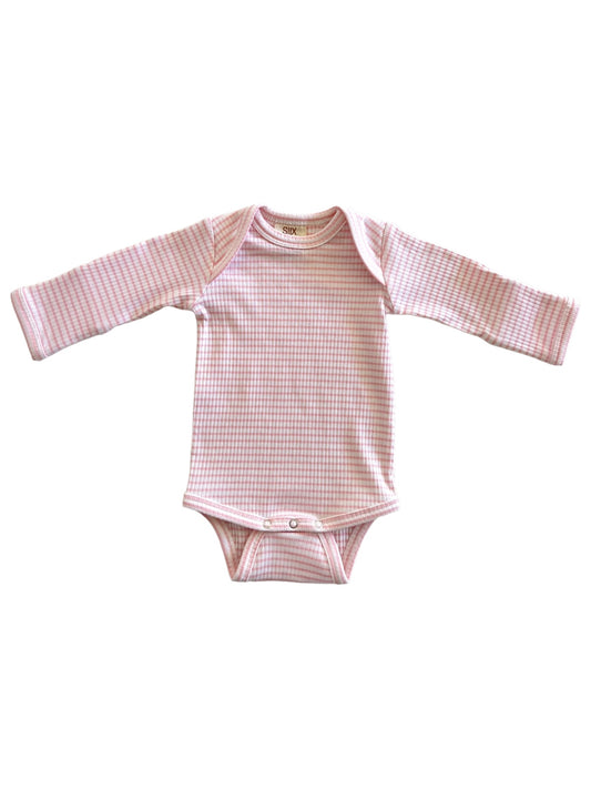 Pink Stripe / Organic Ribbed Long Sleeve Bodysuit