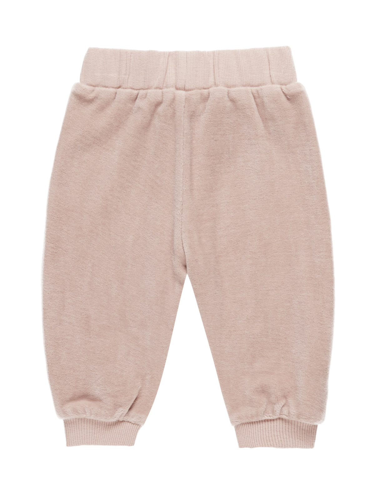 Light pink children's sweatpants with elastic waistband and cuffs. Suitable for casual wear and comfort.