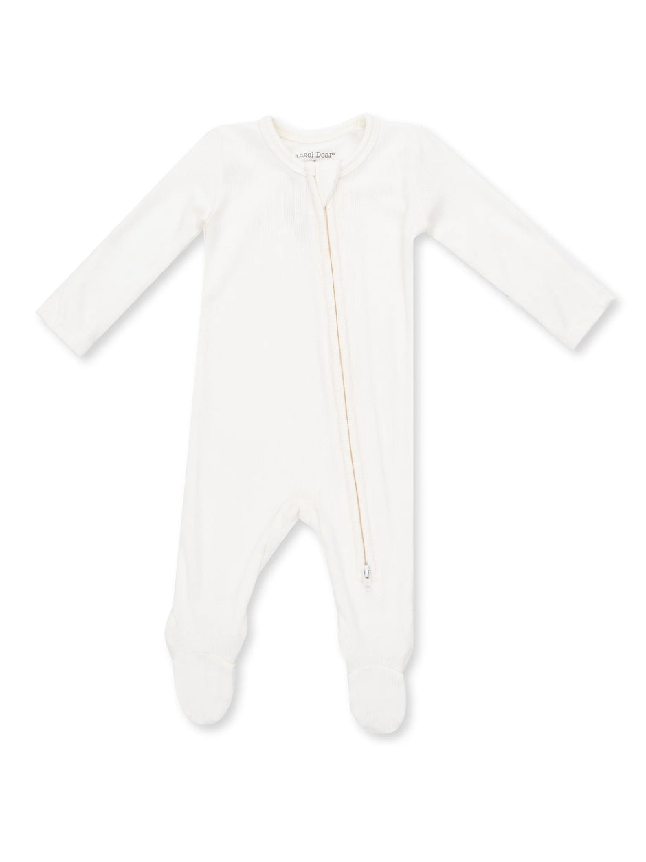 Ribbed 2-Way Zip Footie, Snow White