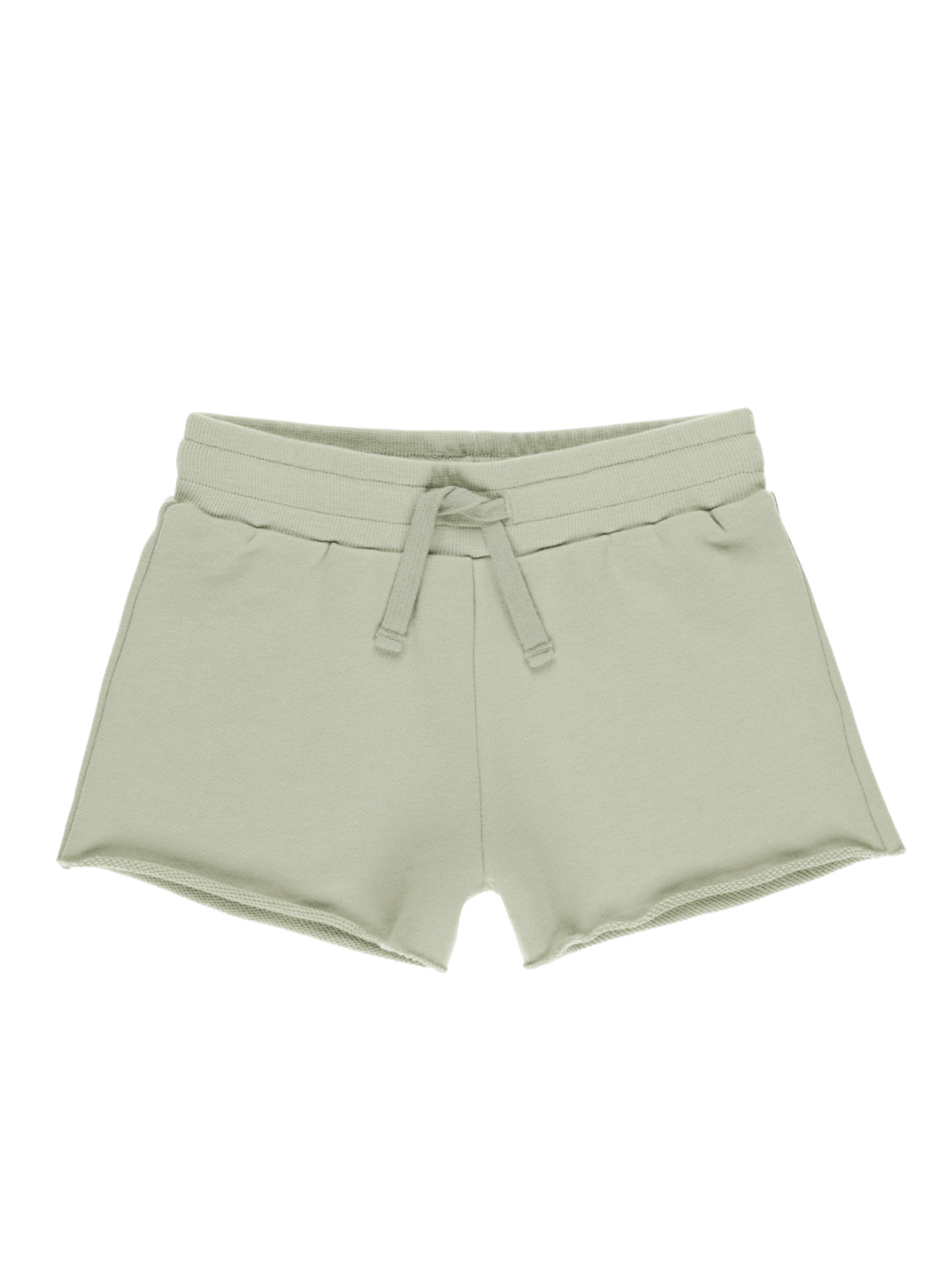 Light green athletic shorts with an elastic waistband and drawstring detail, suitable for casual wear.