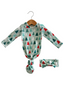 Organic Waffle Knotted Gown & Bow Set, Festive Firs