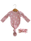 Organic Waffle Knotted Gown & Bow Set, Pink Christmas Trees