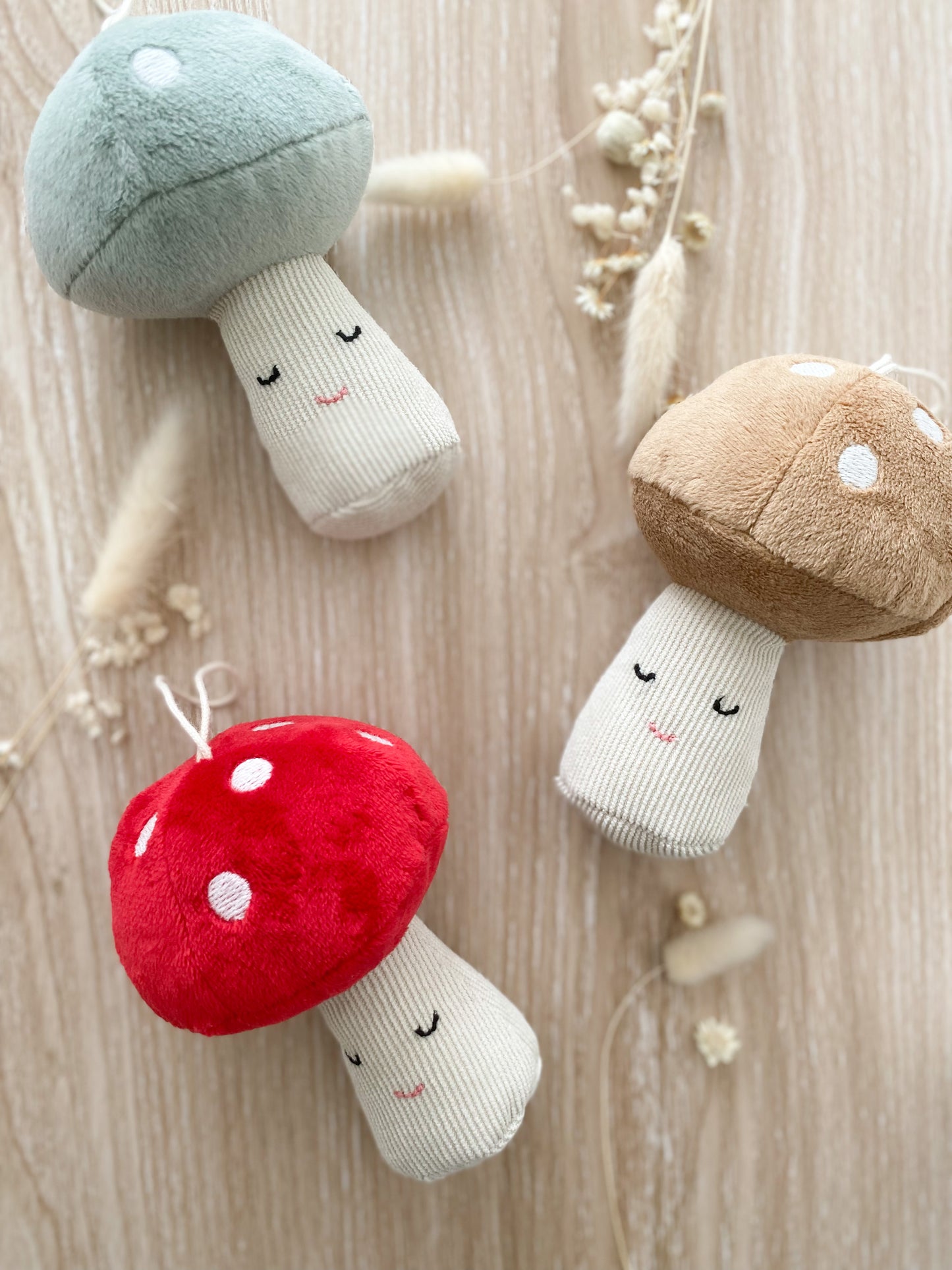 Set of 3 Plush Woodland Mushroom Ornaments