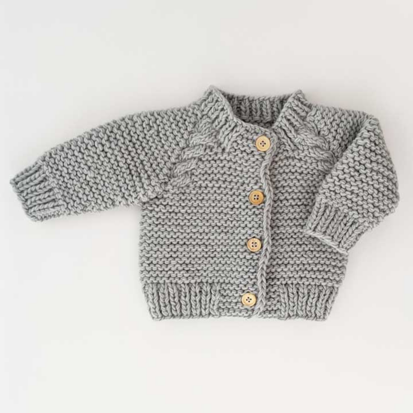 Garter Stitch Cardigan Sweater, Ice Grey