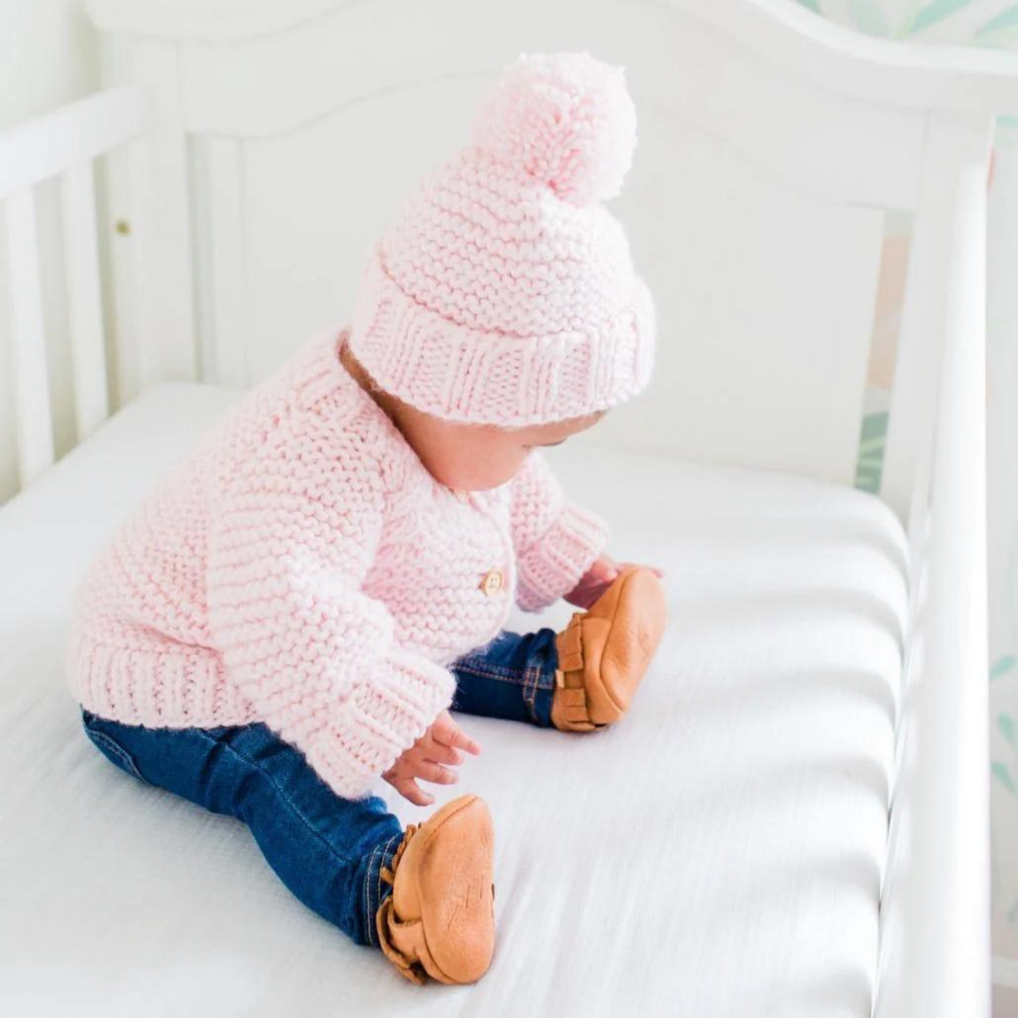 Garter Stitch Cardigan Sweater, Blush Pink