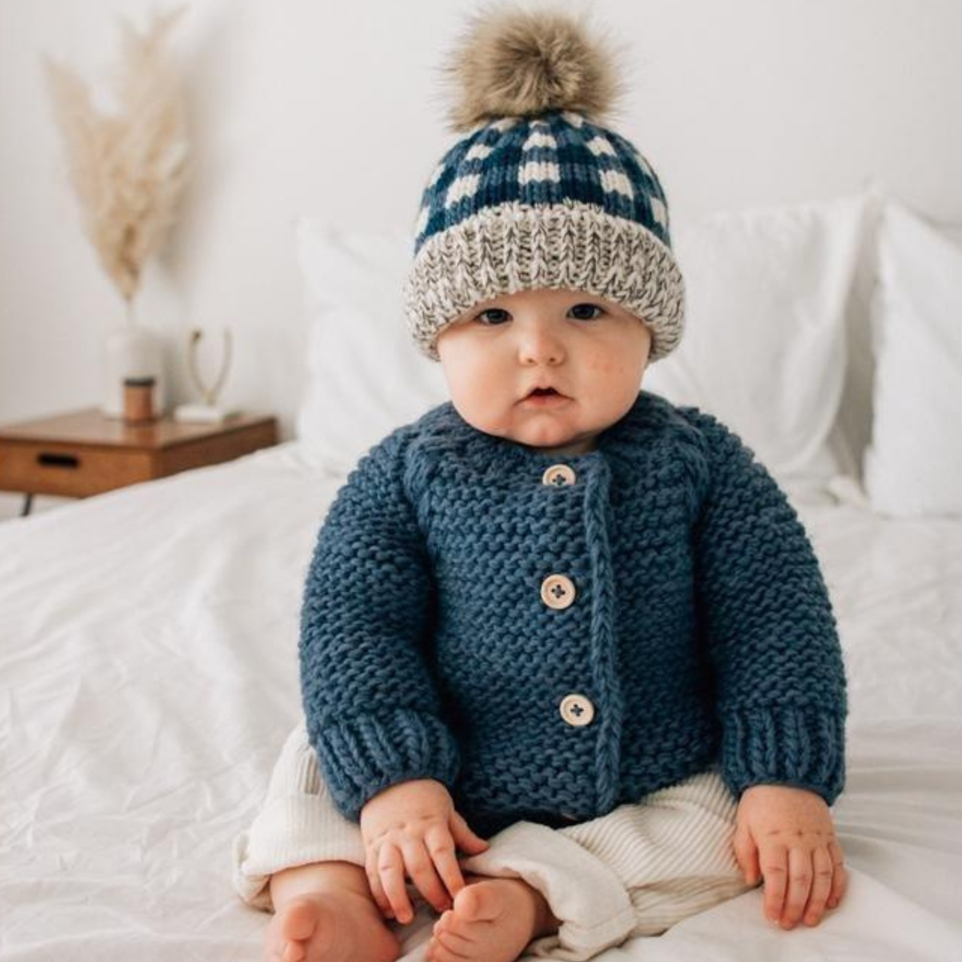 Garter Stitch Cardigan Sweater Slate SpearmintLOVE