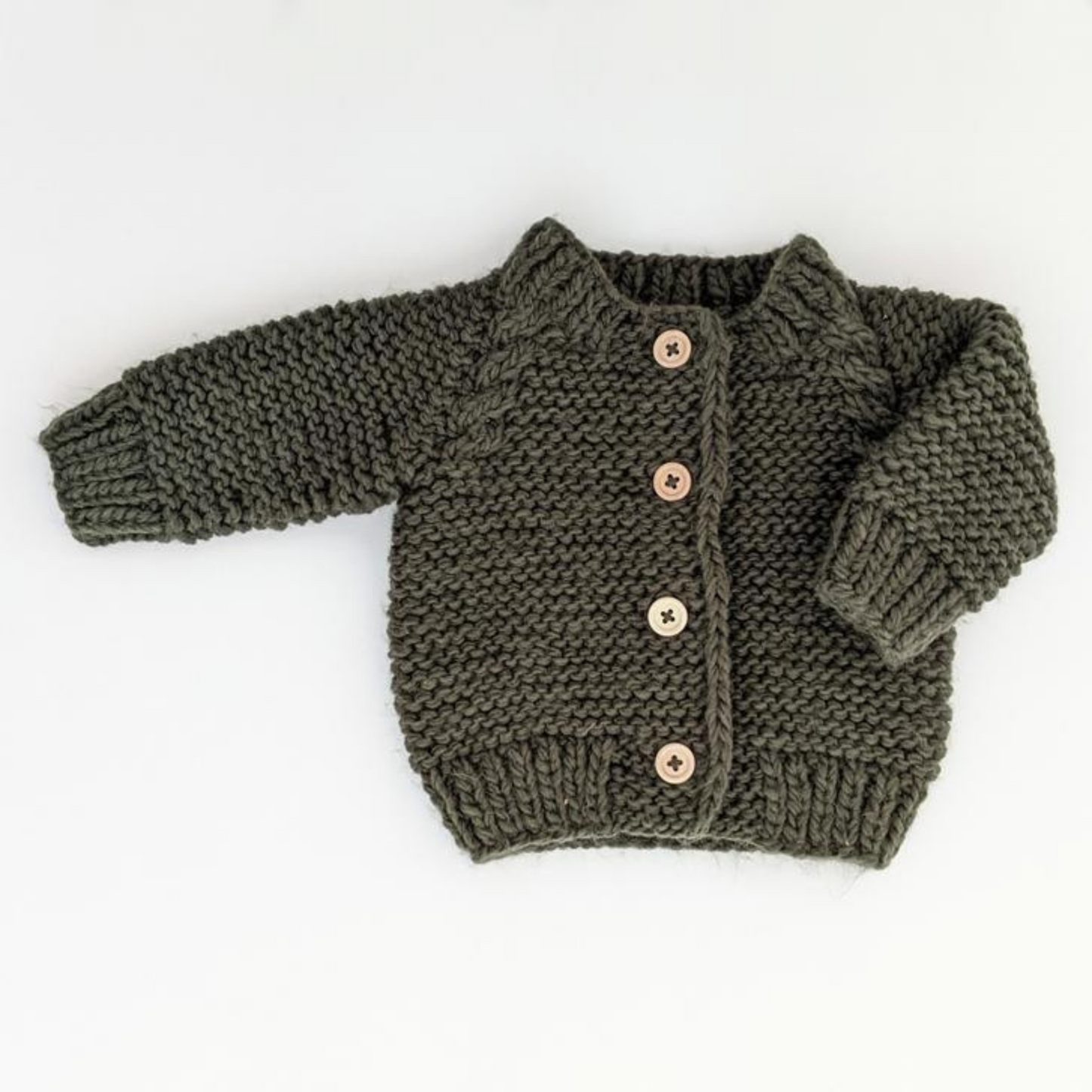 Garter Stitch Cardigan Sweater, Loden