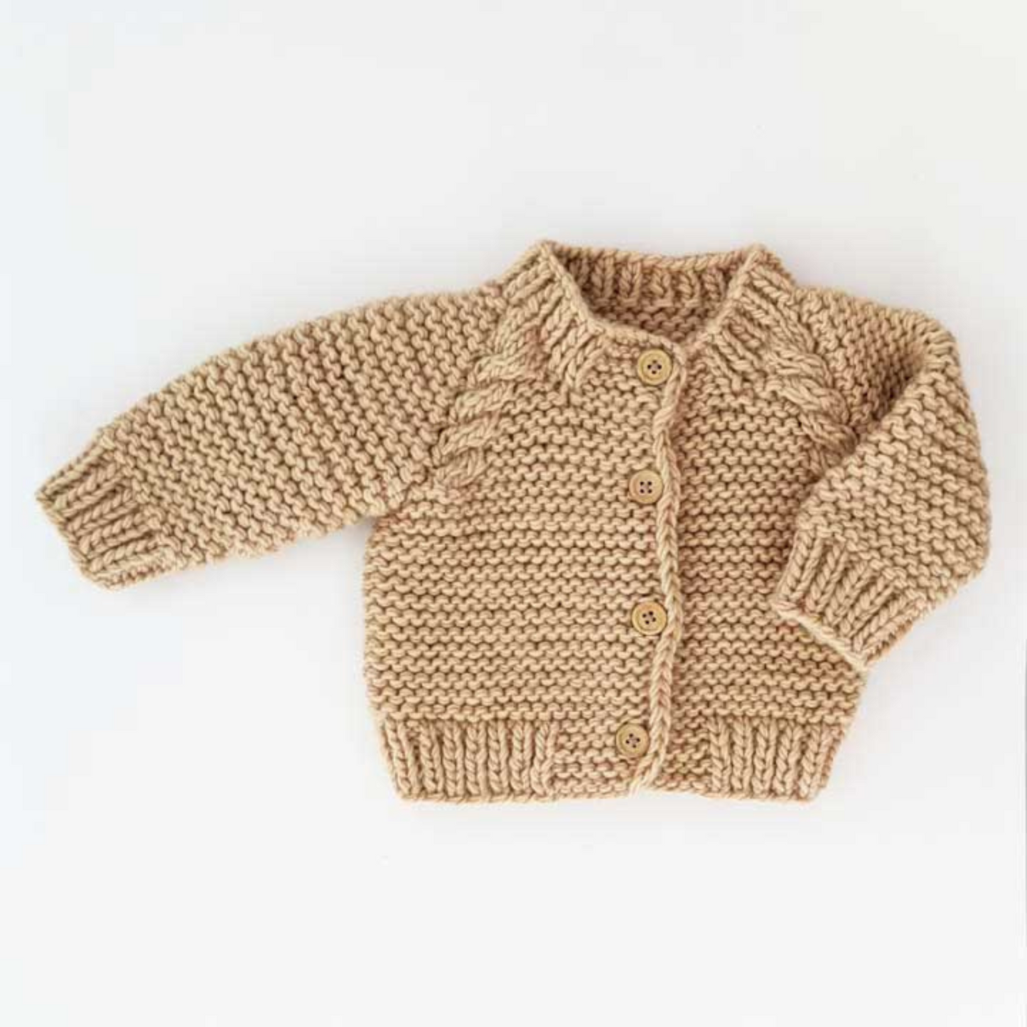 Garter Stitch Cardigan Sweater, Latte