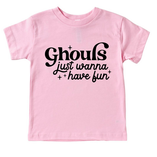 Kid's Graphic Short Sleeve Tee, Ghouls Just Want To Have Fun / Pink