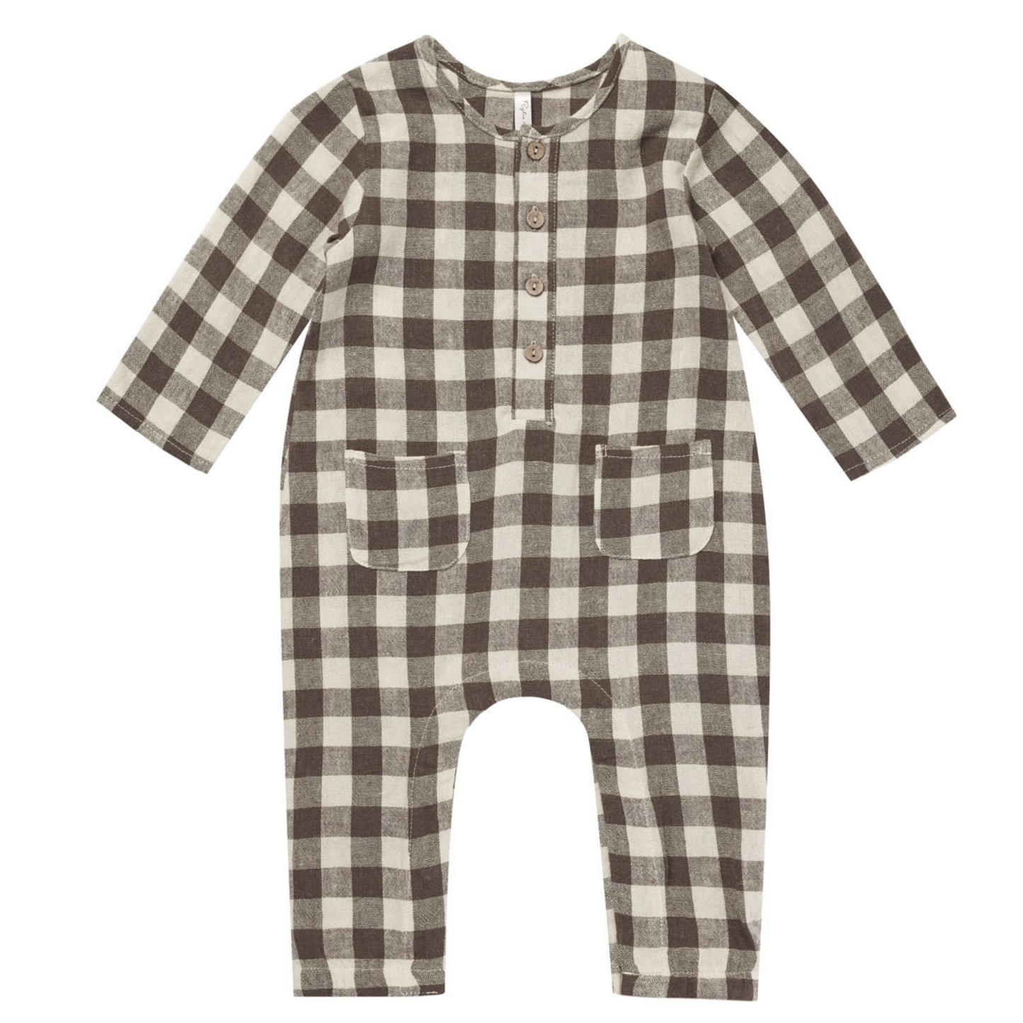Rylee & Cru Long Sleeve Woven Jumpsuit, Charcoal Check