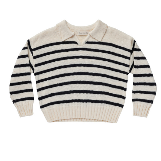 Rylee & Cru Collared Sweater, Black Stripe