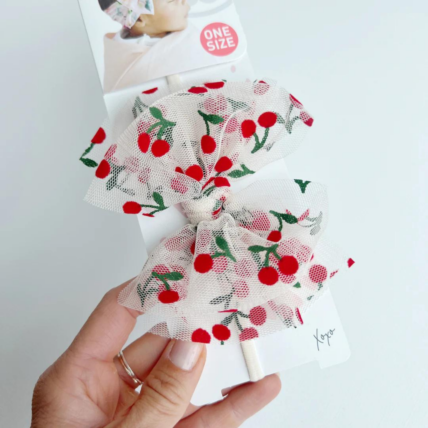 Tulle FAB Skinny Bow, Oatmeal/Cherries