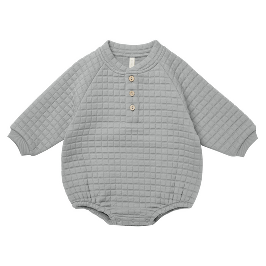Organic Henley Bubble Romper, Dusty Blue