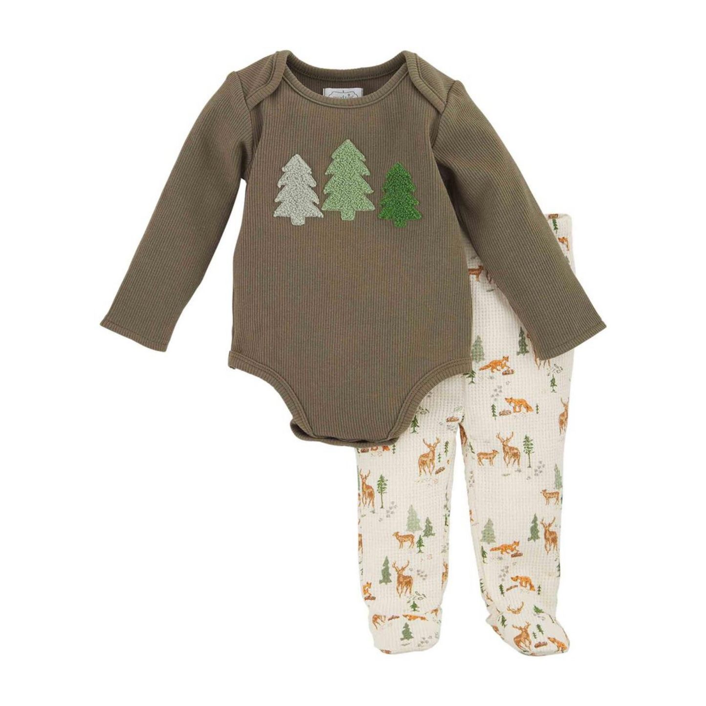 Deer Waffle Bodysuit and Footed Pant Set