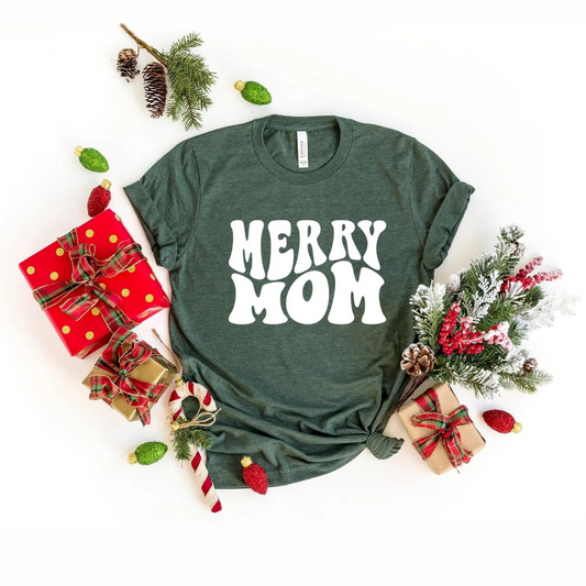 Merry Mom Wavy Women's Graphic Tee, Forest