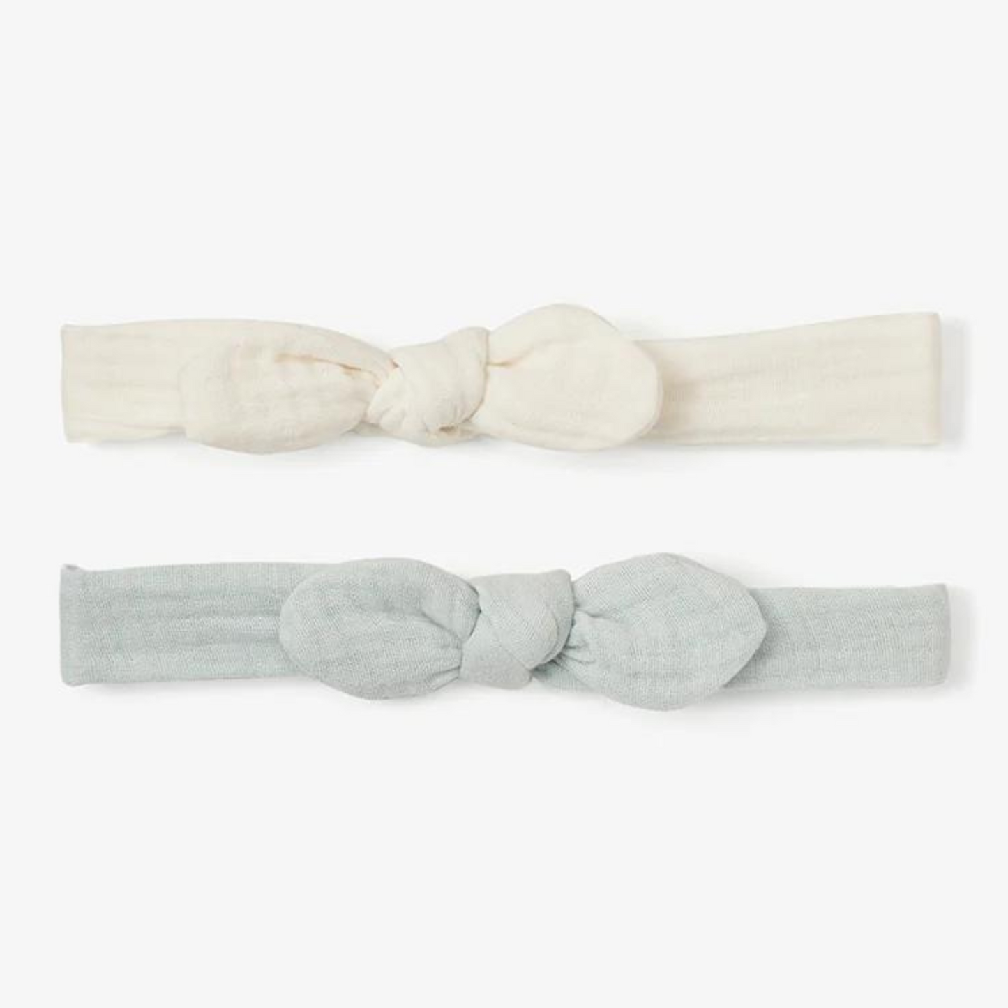 Organic Muslin Bow Headband Set, Aqua / White