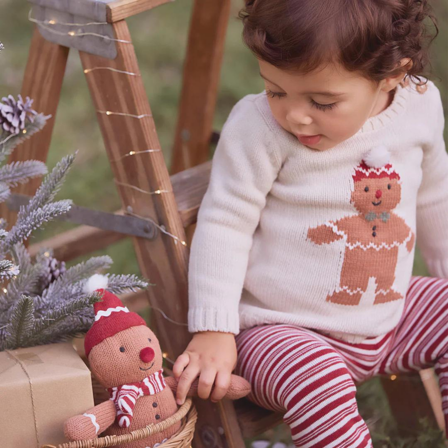 Gingerbread Pullover & Striped Pant + Red Hat Set
