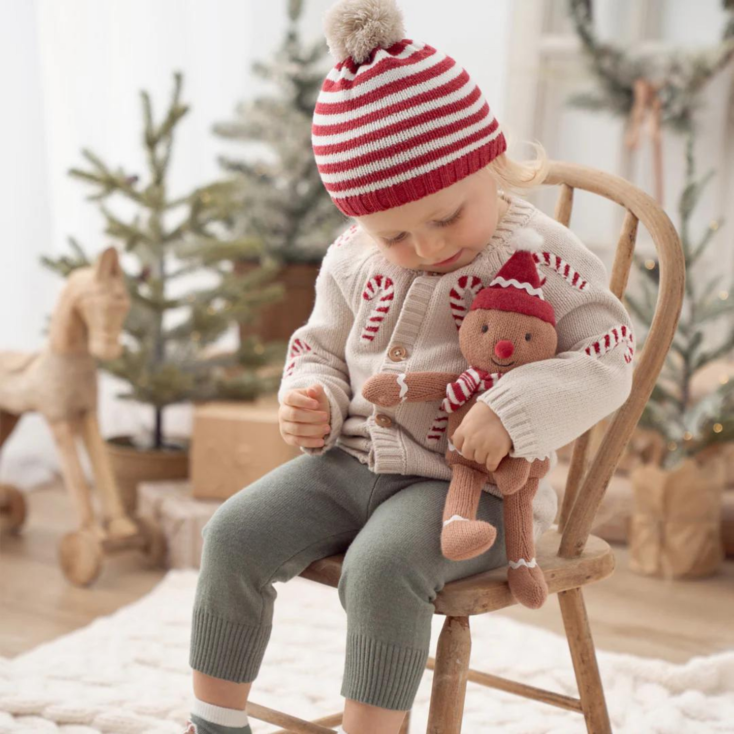 Candy Cane Cardigan & Knit Pant + Striped Hat Set