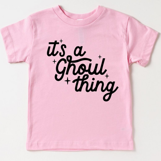 Kid's Graphic Short Sleeve Tee, It's A Ghoul Thing / Pink