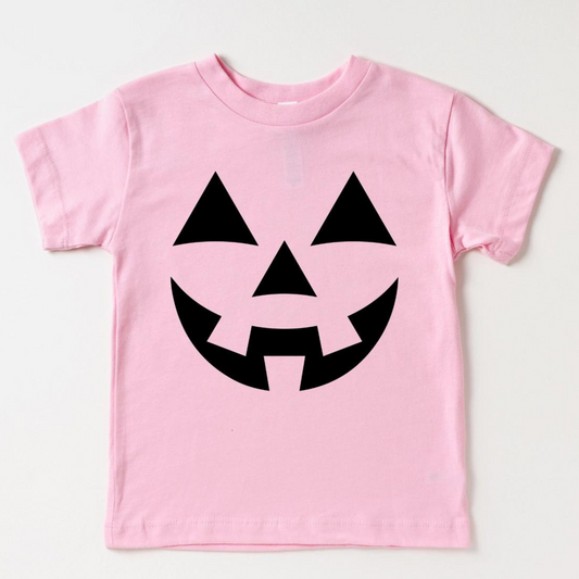 Kid's Graphic Short Sleeve Tee, Jack O Lantern Face / Pink