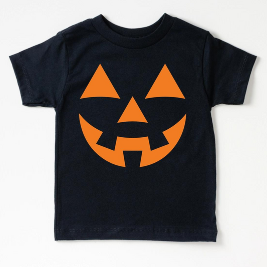 Kid's Graphic Short Sleeve Tee, Jack O Lantern Face Black/Orange