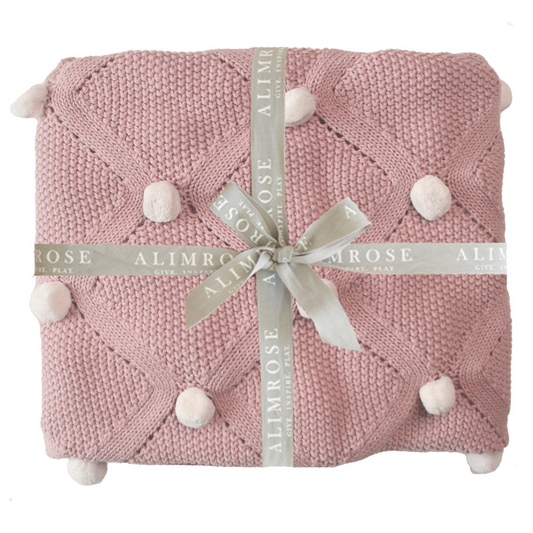 Pom Pom Baby Blanket, Petal with Ivory Poms