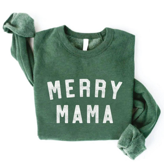 Merry Mama Women's Graphic Fleece Sweatshirt, Heather Forest