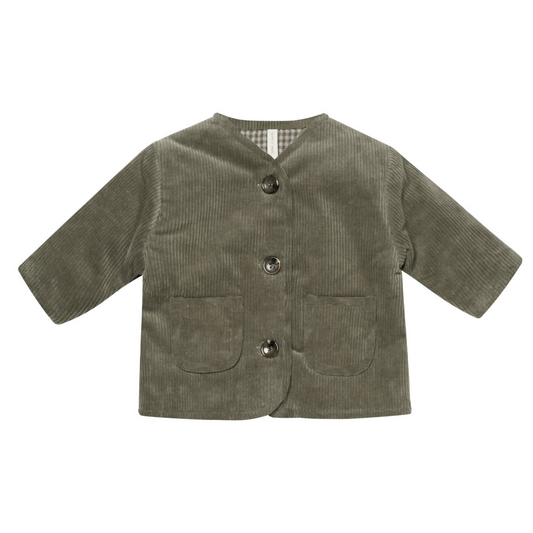 Quilted V-Neck Button Jacket, Forest