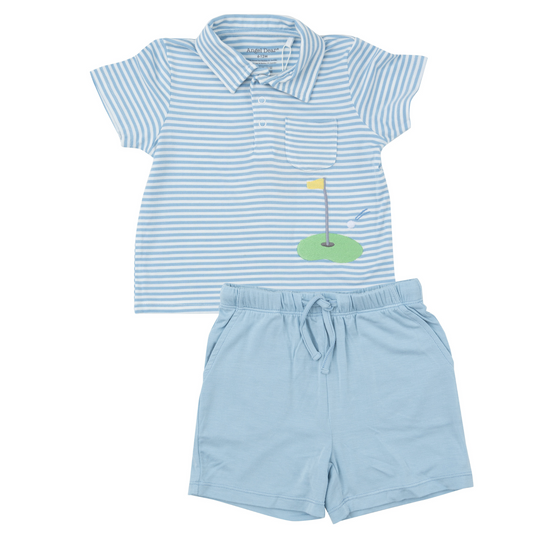 Golf Polo Shirt & Short Set, Dream Blue Stripe