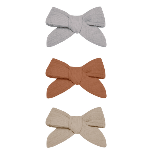 Organic Bow w/ Clip Set of 3, Periwinkle/Clay/Oat