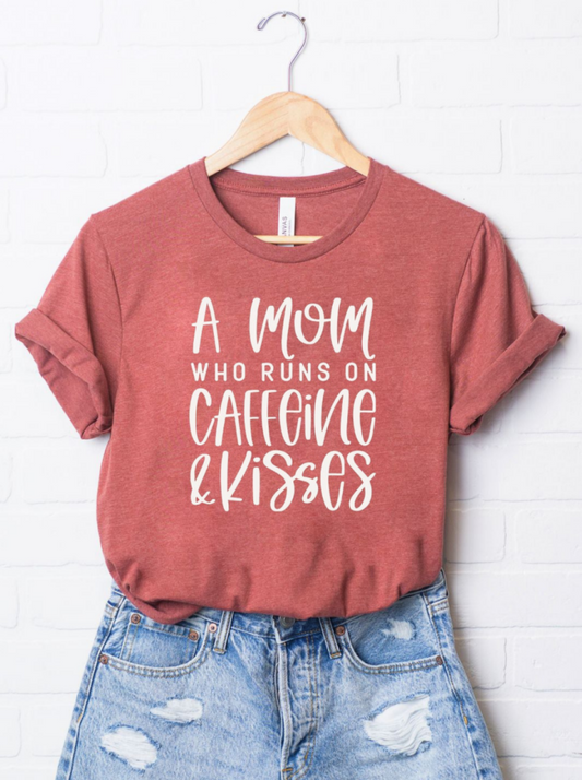 A Mom Who Runs On Caffeine & Kisses Women's Graphic Tee, Rust