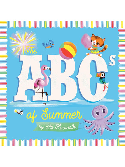 Colorful illustration of "The ABCs of Summer" book cover by Jill Howarth, featuring playful summer-themed characters.