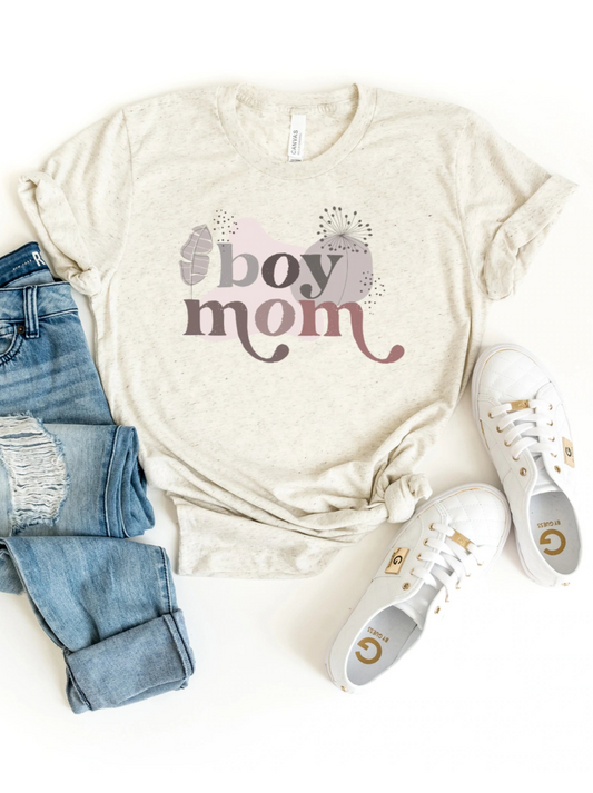 Abstract Boy Mom Women's Graphic Tee, Oatmeal