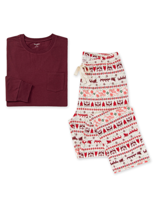 Adult Men's Pocket Tee Pajama Set, Seasons Greetings Fair Isle